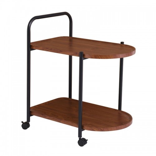 TROLLEY - Βοηθητικό Τραπεζάκι Μέταλλο Βαφή Μαύρο MDF with PVC Απόχρωση Καρυδί c491486
