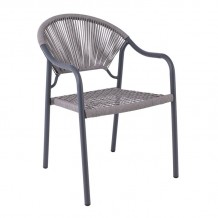 POLIS Πολυθρόνα Βεράντας-Κήπου Μέταλλο Βαφή Ανθρακί Rope Wicker Γκρι Στοιβαζόμενη c491487