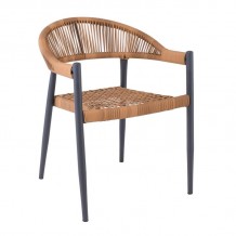 ZENYA Πολυθρόνα Βεράντας-Κήπου Μέταλλο Βαφή Ανθρακί Rope Wicker Φυσικό Στοιβαζόμενη c491488