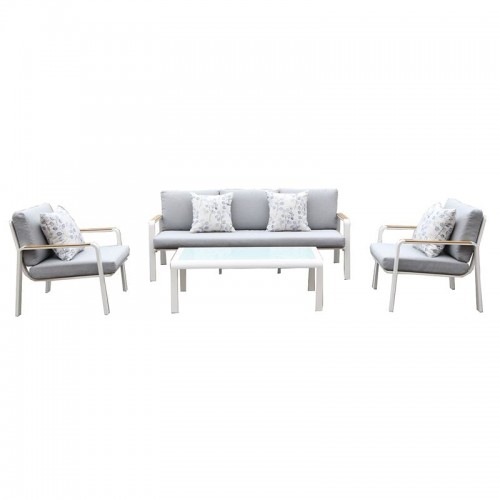 LATINO Set Σαλόνι Κήπου 4τεμ Αλουμίνιο Άσπρο Μαξιλάρια Ανοιχτό Γκρι Γυαλί Άσπρο c491494