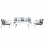 LATINO Set Σαλόνι Κήπου 4τεμ Αλουμίνιο Άσπρο Μαξιλάρια Ανοιχτό Γκρι Γυαλί Άσπρο c491494