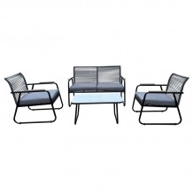 ROCCO Set Σαλόνι Κήπου 4τεμ Μέταλλο Μαύρο RopeWicker Γκρι Μαξιλ Σκούρο Γκρι Γυαλί Μαύρο c491495