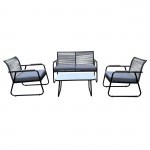 ROCCO Set Σαλόνι Κήπου 4τεμ Μέταλλο Μαύρο RopeWicker Γκρι Μαξιλ Σκούρο Γκρι Γυαλί Μαύρο c491495