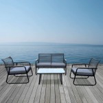 ROCCO Set Σαλόνι Κήπου 4τεμ Μέταλλο Μαύρο RopeWicker Γκρι Μαξιλ Σκούρο Γκρι Γυαλί Μαύρο c491495