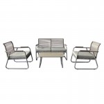 ROCCO Set Σαλόνι Κήπου 4τεμ Μέταλλο Μπεζ Rope Wicker Μπεζ Μαξιλ Μπεζ Γυαλί Μπεζ c491496