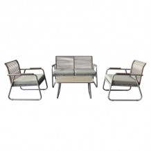 ROCCO Set Σαλόνι Κήπου 4τεμ Μέταλλο Μπεζ Rope Wicker Μπεζ Μαξιλ Μπεζ Γυαλί Μπεζ c491496