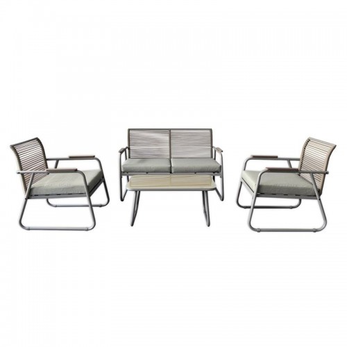 ROCCO Set Σαλόνι Κήπου 4τεμ Μέταλλο Μπεζ Rope Wicker Μπεζ Μαξιλ Μπεζ Γυαλί Μπεζ c491496