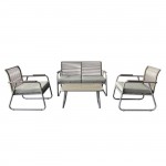 ROCCO Set Σαλόνι Κήπου 4τεμ Μέταλλο Μπεζ Rope Wicker Μπεζ Μαξιλ Μπεζ Γυαλί Μπεζ c491496