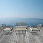 ROCCO Set Σαλόνι Κήπου 4τεμ Μέταλλο Μπεζ Rope Wicker Μπεζ Μαξιλ Μπεζ Γυαλί Μπεζ c491496