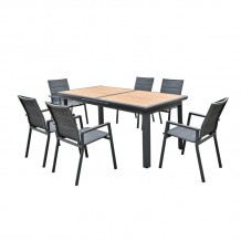 NAPOLI Τραπέζι Dining Κήπου- Βεράντας Αλουμίνιο Βαφή Μαύρο Επιφάνεια Alu απόχρωσης Ξύλου c491501