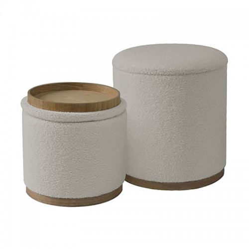MATIC Set-2 Σκαμπό-Τραπεζάκι με Αποθηκευτικό Χώρο Teddy Ύφασμα Εκρού c491502
