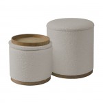 MATIC Set-2 Σκαμπό-Τραπεζάκι με Αποθηκευτικό Χώρο Teddy Ύφασμα Εκρού c491502