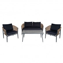 GASBA Set Σαλόνι Κήπου 4τεμ Alu Ανθρακί Rope Wicker Φυσικό Μαξιλάρια Σκούρο Γκρι c491503