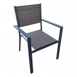 AMIRAL Πολυθρόνα Dining- Στοιβαζόμενη Alu Βαφή Ανθρακί -Textilene Cappuccino c491507
