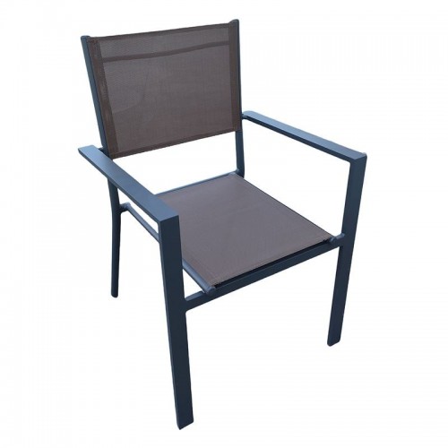 AMIRAL Πολυθρόνα Dining- Στοιβαζόμενη Alu Βαφή Ανθρακί -Textilene Cappuccino c491507