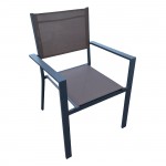 AMIRAL Πολυθρόνα Dining- Στοιβαζόμενη Alu Βαφή Ανθρακί -Textilene Cappuccino c491507