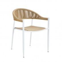MALTA Πολυθρόνα Στοιβαζόμενη Μέταλλο Βαφή Άσπρο PP-UV Μπεζ Rope Wicker Φυσικό c491510