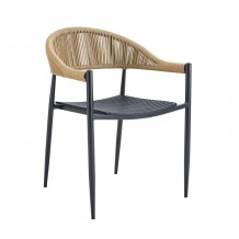 MALTA Πολυθρόνα Στοιβαζόμενη Μέταλλο Βαφή Μαύρο PP-UV Μαύρο Rope Wicker Φυσικό c491511