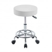 GLORY Σκαμπό με υποπόδιο Βάση Χρώμιο PU Άσπρο Περιστρεφόμενο Τροχήλατο c491514