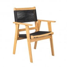 COFFEE Dining Πολυθρόνα Βεράντας - Κήπου Ξύλο Ακακία Φυσικό Rope Wicker Μαύρο c491520