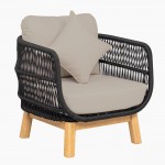 MARK Set Σαλόνι Κήπου 4τεμ Acacia Φυσικό Μαξιλάρια Μπεζ Rope Wicker Μαύρο c491529