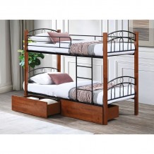 NORTON Κρεβάτι Κουκέτα με 2 Συρτάρια Μέταλλο Βαφή Μαύρο Ξύλο Καρυδί c491530