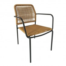 LUIGI Πολυθρόνα Βεράντας-Κήπου Μέταλλο Βαφή Ανθρακί Rope Wicker Φυσικό Στοιβαζόμενη c491556