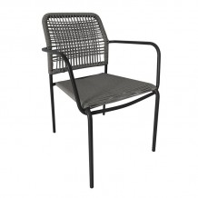 LUIGI Πολυθρόνα Βεράντας-Κήπου Μέταλλο Βαφή Ανθρακί Rope Wicker Γκρι Στοιβαζόμενη c491557