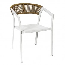 PARMA Πολυθρόνα Βεράντας-Κήπου ALU Άσπρο Rope Wicker Φυσικό Στοιβαζόμενη c491559