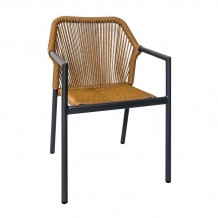 DINA Πολυθρόνα Βεράντας-Κήπου ALU Ανθρακί Rope Wicker Φυσικό Στοιβαζόμενη c491560