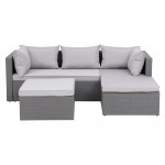 CORNER Set Wicker Γωνία με Σκαμπό Απόχρωση Ανοιχτό Γκρι c491566