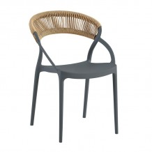 DORA Πολυθρόνα Στοιβαζόμενη PP Ανθρακί Rope Wicker Φυσικό c491568