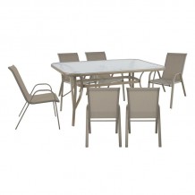 RIO Set Τραπεζαρία Κήπου Μέταλλο Βαφή Μπεζ Textilene Μπεζ Τραπέζι 6 Πολυθρόνες c491758