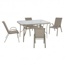 RIO Set Τραπεζαρία Κήπου Μέταλλο Βαφή Μπεζ Textilene Μπεζ Τραπέζι 4 Πολυθρόνες c491759