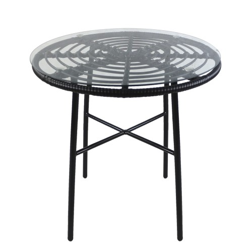 Τραπέζι Κήπου ArteLibre APPIUS Μαύρο Μέταλλο Rattan Γυαλί 70x70x74cm c491817