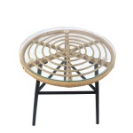 Τραπέζι Κήπου ArteLibre ARELLIUS Φυσικό Μαύρο Μέταλλο Rattan Γυαλί 45x45x46cm c491818