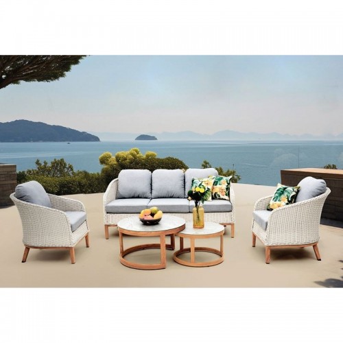 IBIZA Set Σαλόνι Κήπου 3θέσιο 2 Πολυθρόνες 2 Τραπεζάκια ALU Φυσικό-Wicker Άσπρο-Μαξιλ Γκρι c491867