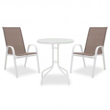 Τραπεζαρία κήπου Calan Watson σετ 3τεμ pakoworld μέταλλο λευκό textilene καφέ c491974