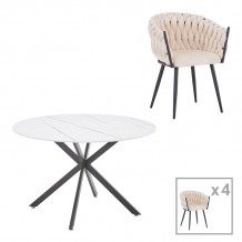 Τραπεζαρία Vivian Stoyen pakoworld 5τεμ μπεζ βελούδο λευκό μαρμάρου Φ120x75εκ c492113