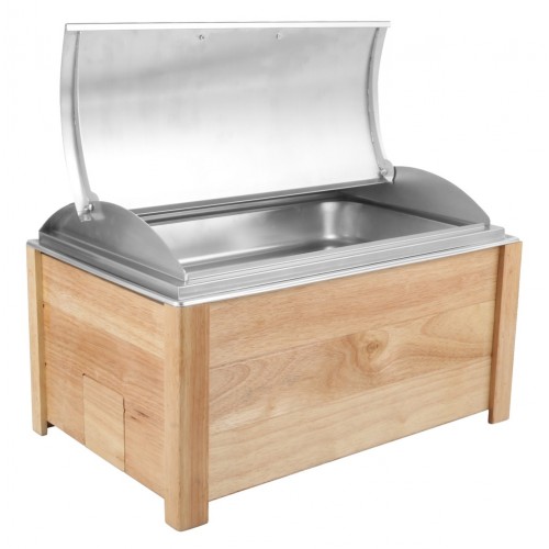 Μπαιν Μαρί με 1 δοχείο GN1 1 6 5cm με INOX καπάκι amp ξύλινο πλαίσιο 57x36 5x34cm c492253