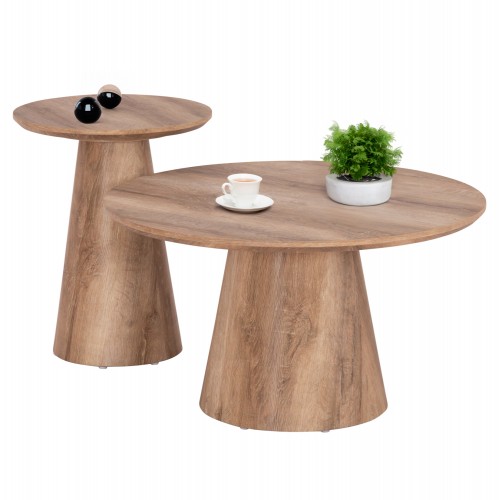 ΣΕΤ 2ΤΜΧ ΤΡΑΠΕΖΙΑ ΣΑΛΟΝΙΟΥ KARAN HM21085 MDF ΦΥΣΙΚΟ ΞΥΛΟΥ Φ80εκ Φ45εκ c492370