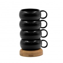 CURVE ΚΟΥΠΑ SET 4ΤΜΧ ΠΟΡΣΕΛΑΝΗ BAMBOO ΜΑΥΡΟ ΦΥΣΙΚΟ 12x9 5xH19cm c492466