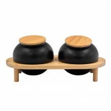 CURVE ΔΟΧΕΙΟ ΑΠΟΘΗΚΕΥΣΗΣ ΜΕ ΚΑΠΑΚΙ SET 2ΤΜΧ ΠΟΡΣΕΛΑΝΗ BAMBOO ΜΑΥΡΟ ΦΥΣΙΚΟ 33x15 5xH13cm c492468