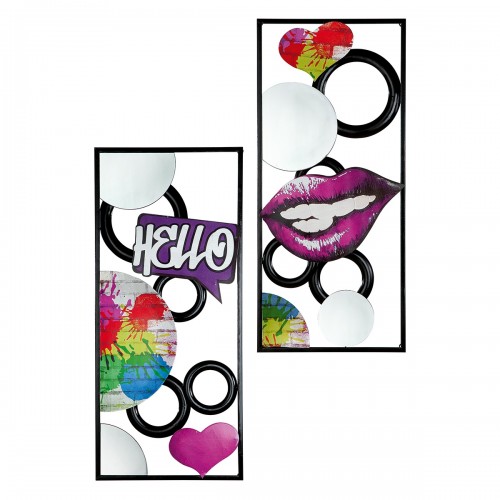 Wall Relief Rectangular Street Art Graffiti Motif Μέταλλο Καθρέφτης Γυάλινο Multi-Coloured PU 2 Pcs Assorted L 25 cm c492474