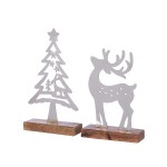 Stand Relief Reindeer Χριστουγεννιάτικο Δέντρο Reno Mango Ξύλο Ατσάλι Ασημένιο PU Pcs Assorted 15x5x27 5cm c492479