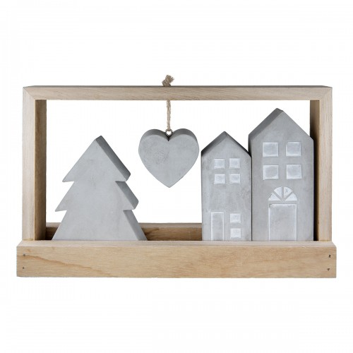 Stand Relief Rectangular Casa Σπίτι Motif Cement Ξύλο Ecru Γκρι PU 4 25 5x5x15cm c492481