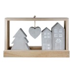 Stand Relief Rectangular Casa Σπίτι Motif Cement Ξύλο Ecru Γκρι PU 4 25 5x5x15cm c492481