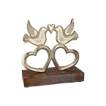 Stand Relief Καρδιά Turteltauben Dove Motif Αλουμίνιο Ξύλο Χρυσό PU 4 17 5x6x17cm c492494