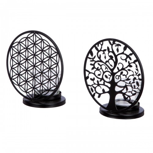 Ρεσώ Θήκη Round Lebensbaum Und Blume Δέντρο Of Life Motif Λουλούδι Of Life Motif Γυάλινο Μέταλλο Μαύρο PU Pcs Asso c492516