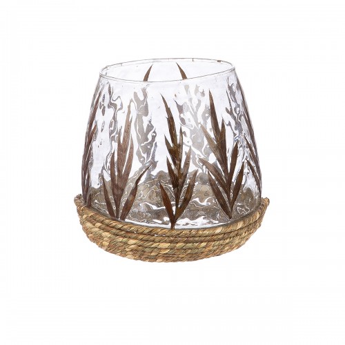 Φανάρι Καταιγίδας Conical Greenery Leaf Design Γυάλινο Πράσινο PU 4 H 11 cm D 11 cm c492554